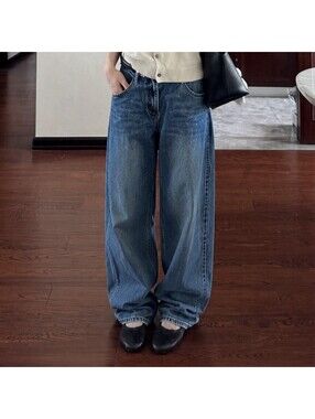 DK Tap Wide Leg Baggy Jeans Blue DenimWomensSmall Y2K Streetwear Loose Fit